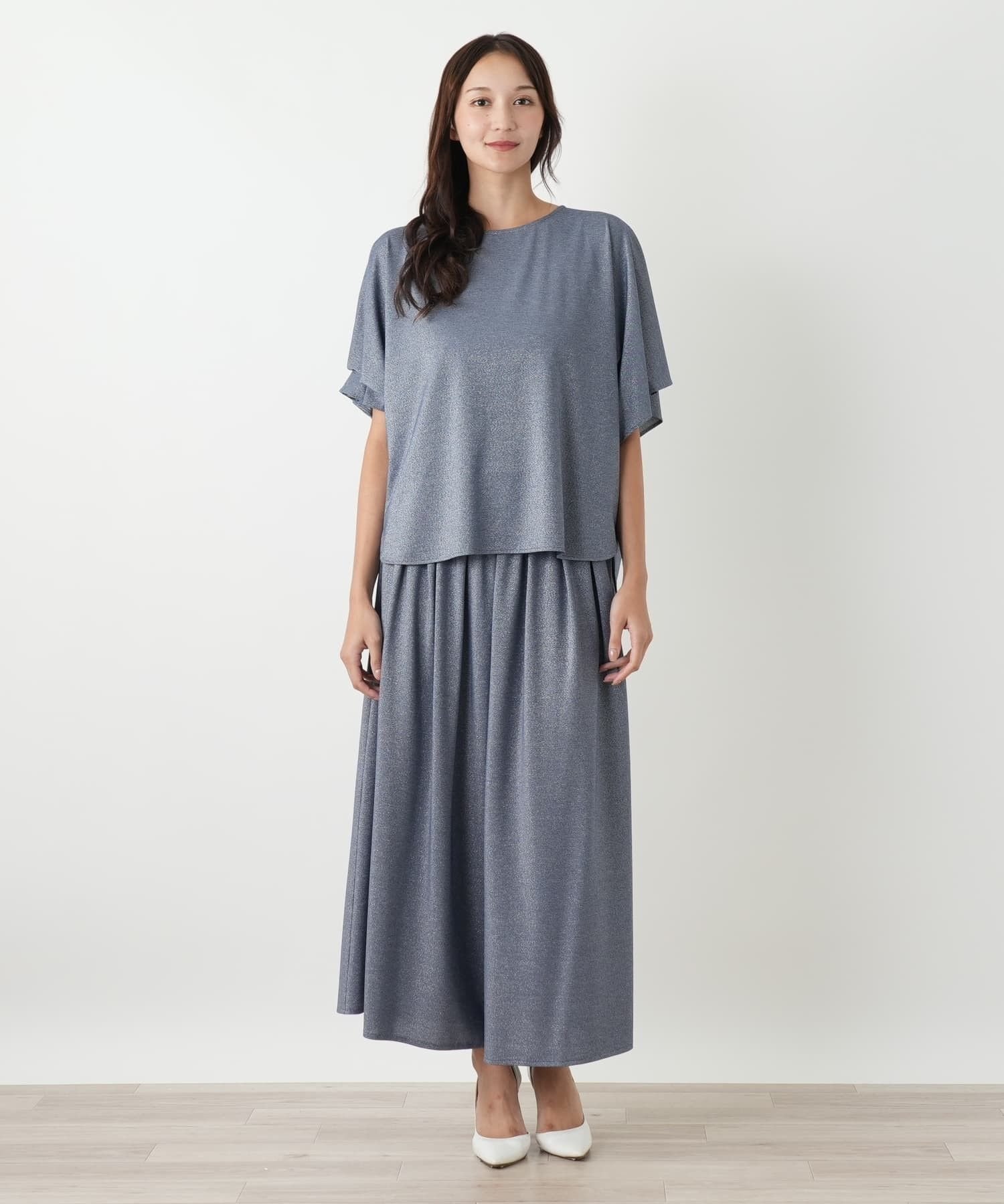 【SALE／48%OFF】Leilian PLUS HOUSE 【ウォッシャブル】ラメタックスリーブカットソー レリアン　プラスハウス トップス カットソー・Tシャツ ブルー【送料無料】