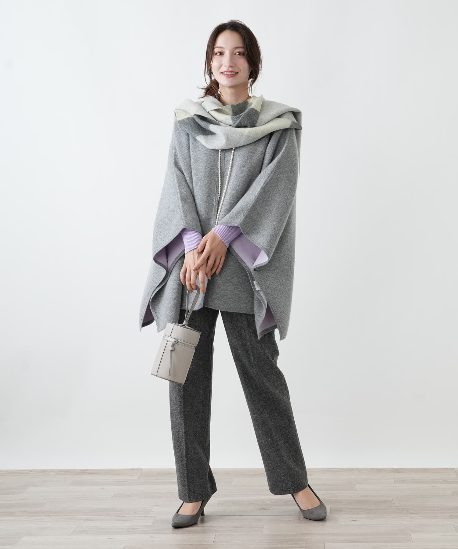 Leilian ヘリンボーンテーパードパンツ レリアン パンツ その他のパンツ ブラウン グレー