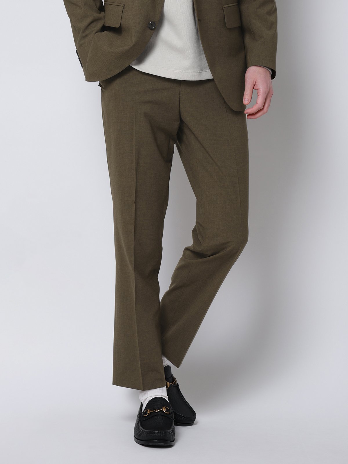 SUIT SQUARE 涼しい最高パンツ テーパードパンツ ウォッシャブル ストレッチ 無地 裾上げ済み スーツ スクエア スーツ・フォーマル スーツジャケット カーキグリーン【送料無料】