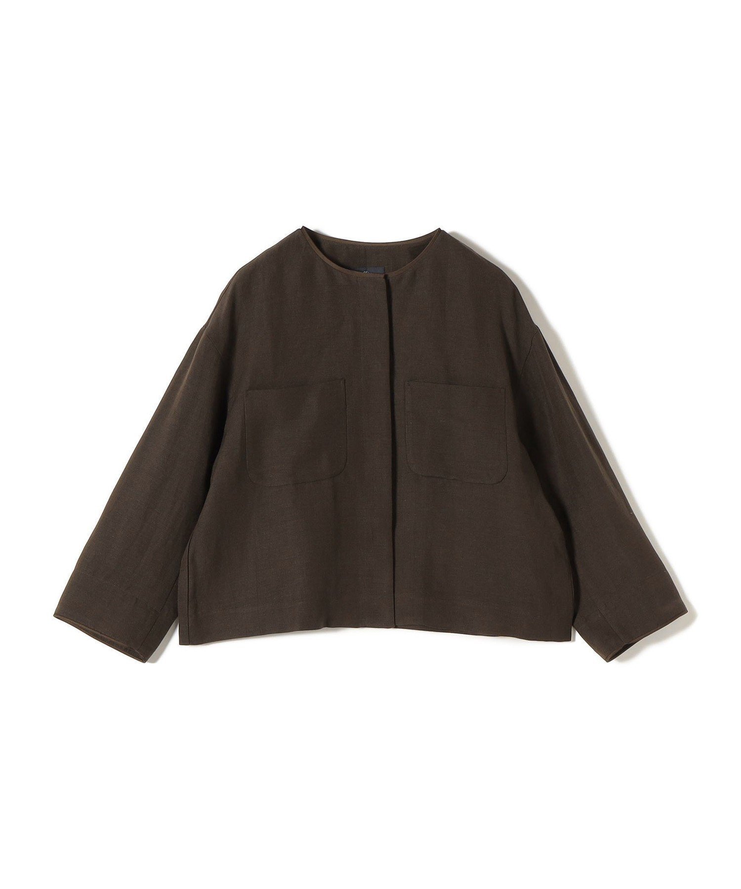 Linen, Hemp - SHIPS WOMEN SHIPS Primary Navy Label:麻混 ノーカラー ジャケット(セットアップ対応) シップス ジャケット・アウター ノーカラージャケット ネイビー ベージュ ブラウン【送料無料】