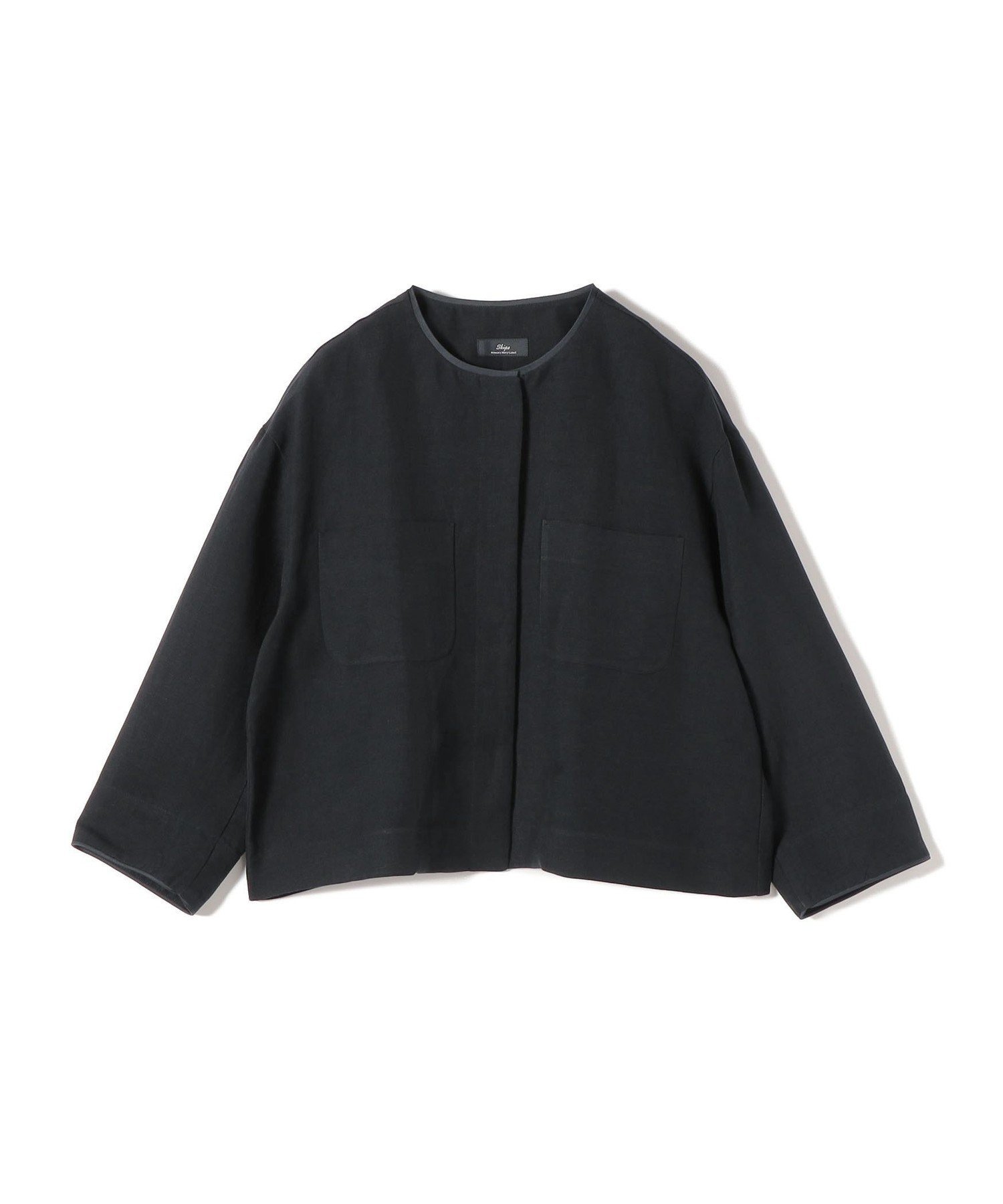 SHIPS WOMEN SHIPS Primary Navy Label:麻混 ノーカラー ジャケット(セットアップ対応) シップス ジャケット・アウター ノーカラージャケット ネイビー ベージュ ブラウン【送料無料】