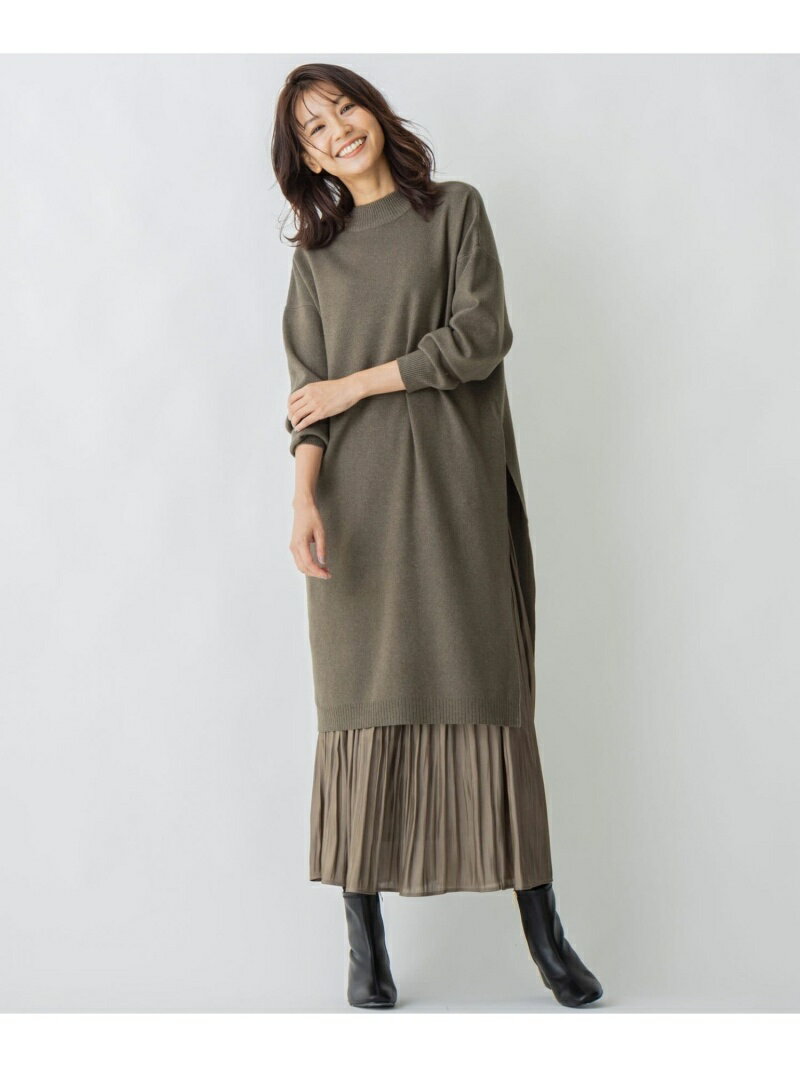 【SALE／50%OFF】any FAM 【LEE×スタイリスト福田麻琴さんコラボ】ニット×オーロラスカート セット エニィファム ワンピース・ドレス その他のワンピース・ドレス カーキ オレンジ ベージュ ブラウン【送料無料】のサムネイル