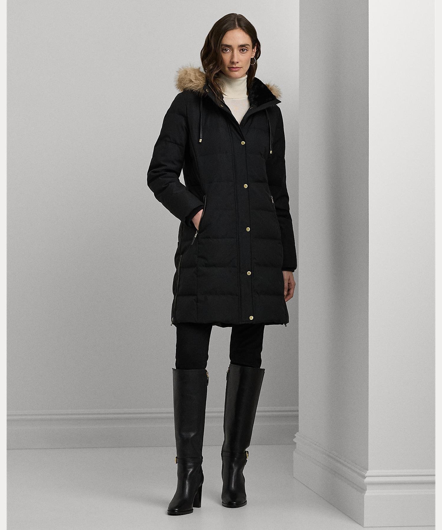 LAUREN RALPH LAUREN フェイクファートリム フーデッド ダウン コート ラルフローレン ジャケット・アウター ダウンジャケット・ダウンベスト ブラック【送料無料】のサムネイル