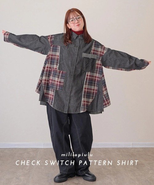 GSC WOMENS SELECT mililopiulu/ミリロピュール チェックxデニムスイッチパターンシャツ (WOMENS) ゴー..
