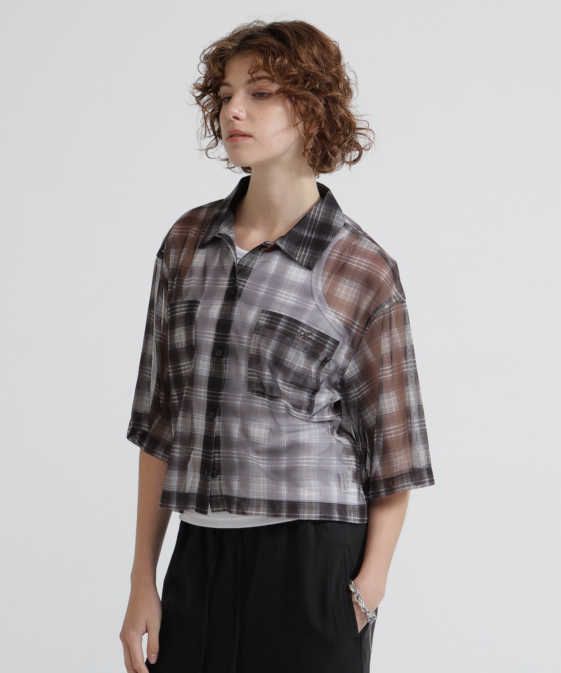 《直営店限定》SHEER CHECK SHIRT アヴィレックス トップス シャツ・ブラウス オレンジ ベージュ