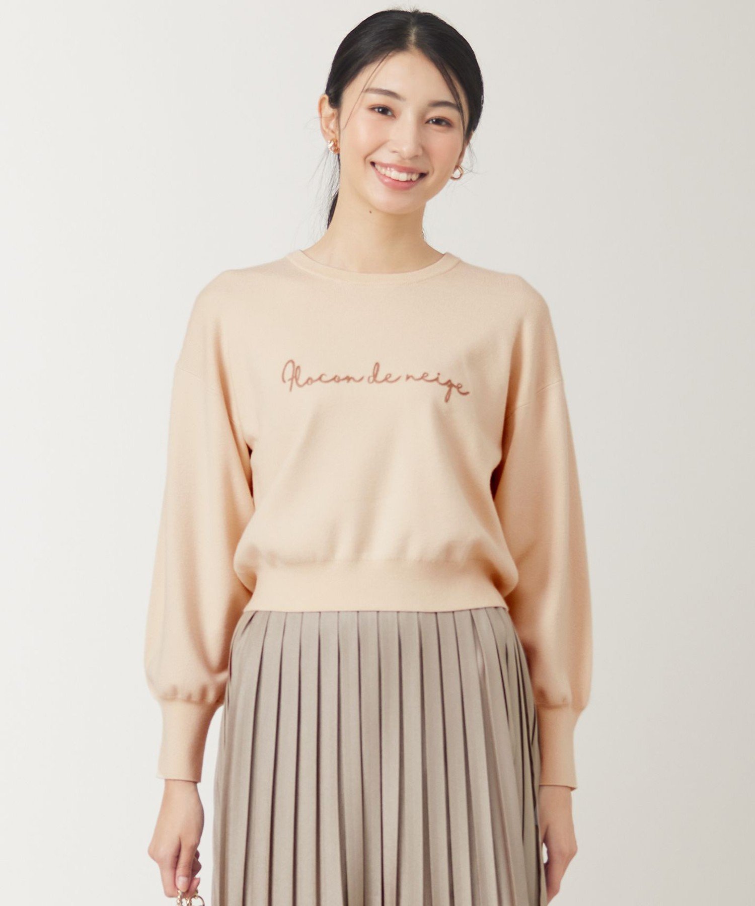 【SALE／50%OFF】ANY SIS 【洗える】ロゴ刺繍 ニット エニィスィス トップス ニット グレー ホワイト ..