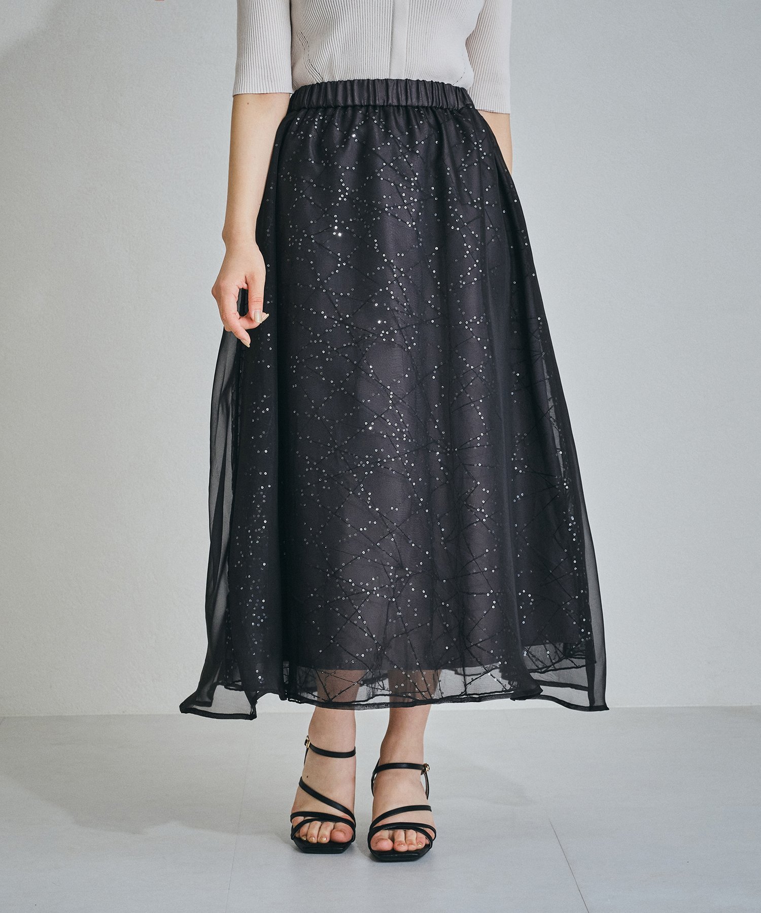 【SALE／20%OFF】MISCH MASCH 【2024春夏新作】スパンコールシアースカート/MM427212 ミッシュマッシュ スカート ミディアムスカート ブラック グレー【送料無料】のサムネイル