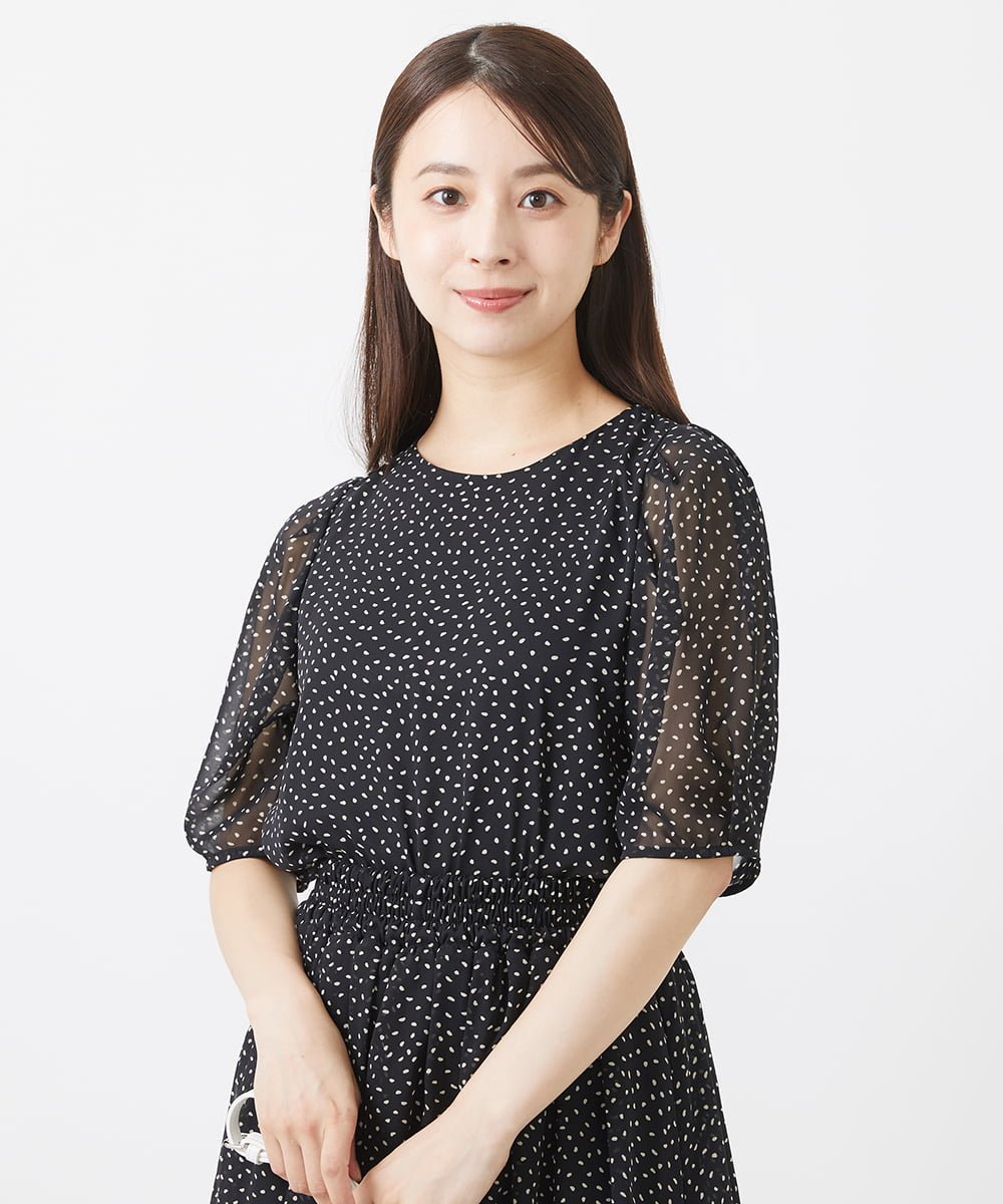MK MICHEL KLEIN（小さいサイズ） 【小さいサイズ】モダンドット柄シフォンブラウス/洗える メゾンドゥサンク トップス シャツ・ブラウス ブルー ブラック
