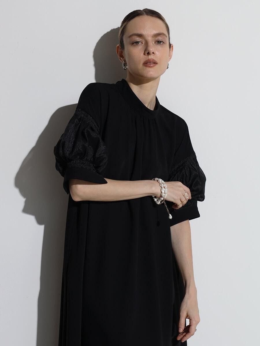 AgaBLACK シアーパフスリーブロングワンピース ラシュッド ワンピース・ドレス ドレス ブラック【送料無料】