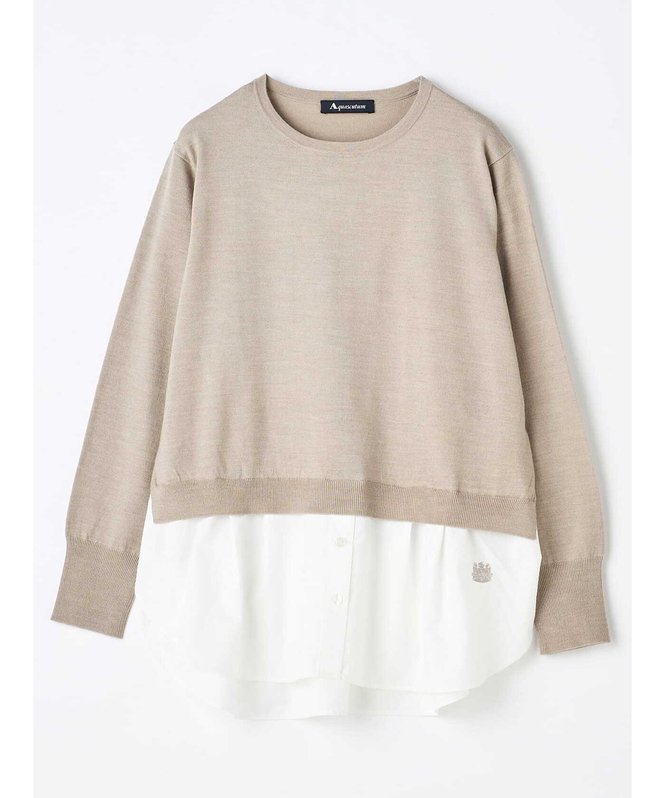 Aquascutum WOMEN シャツコンビニット アクアスキュータム トップス ニット グレー ネイビー【送料無料】