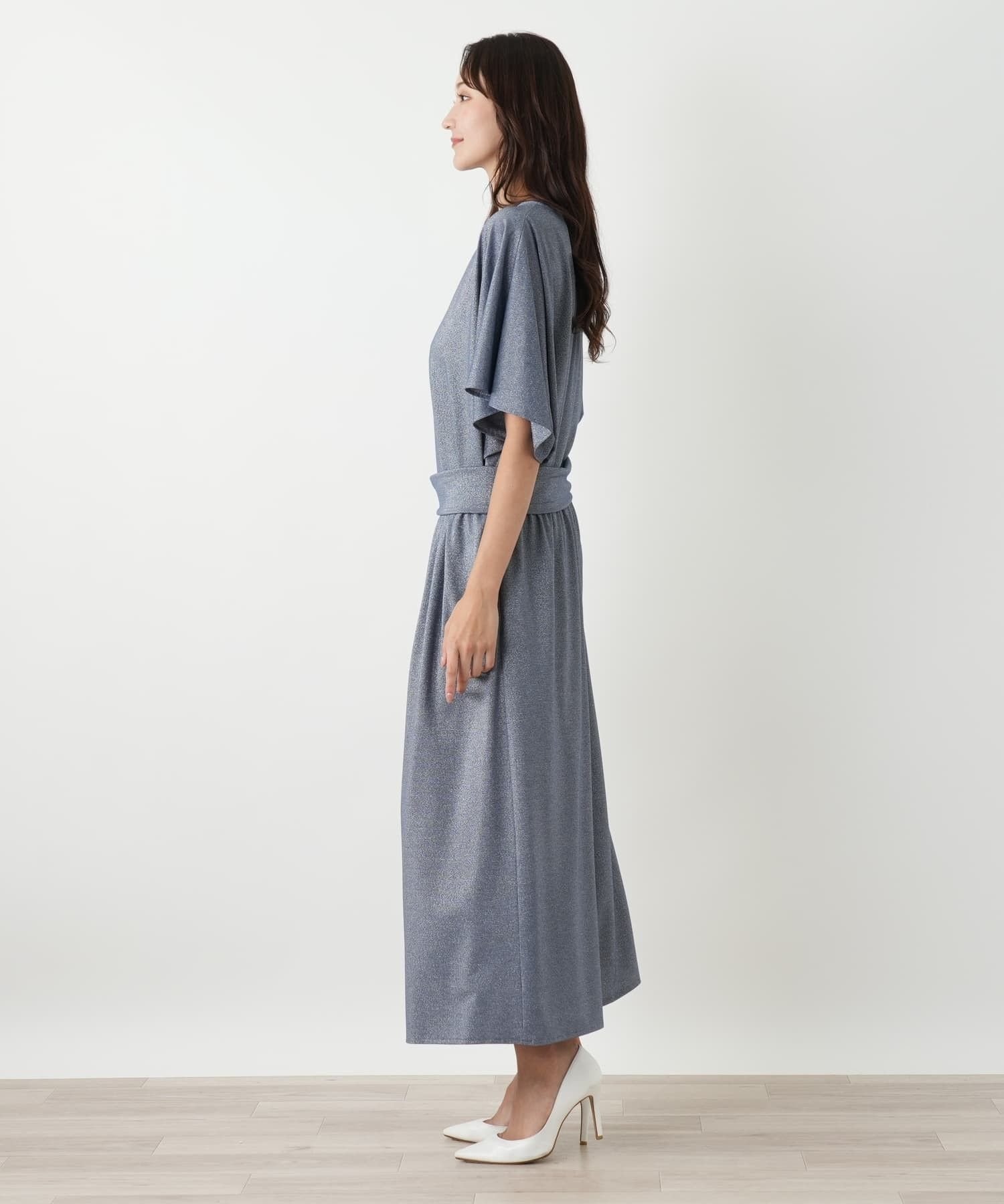 Leilian PLUS HOUSE ラメワイドパンツ レリアン プラスハウス パンツ その他のパンツ ブルー
