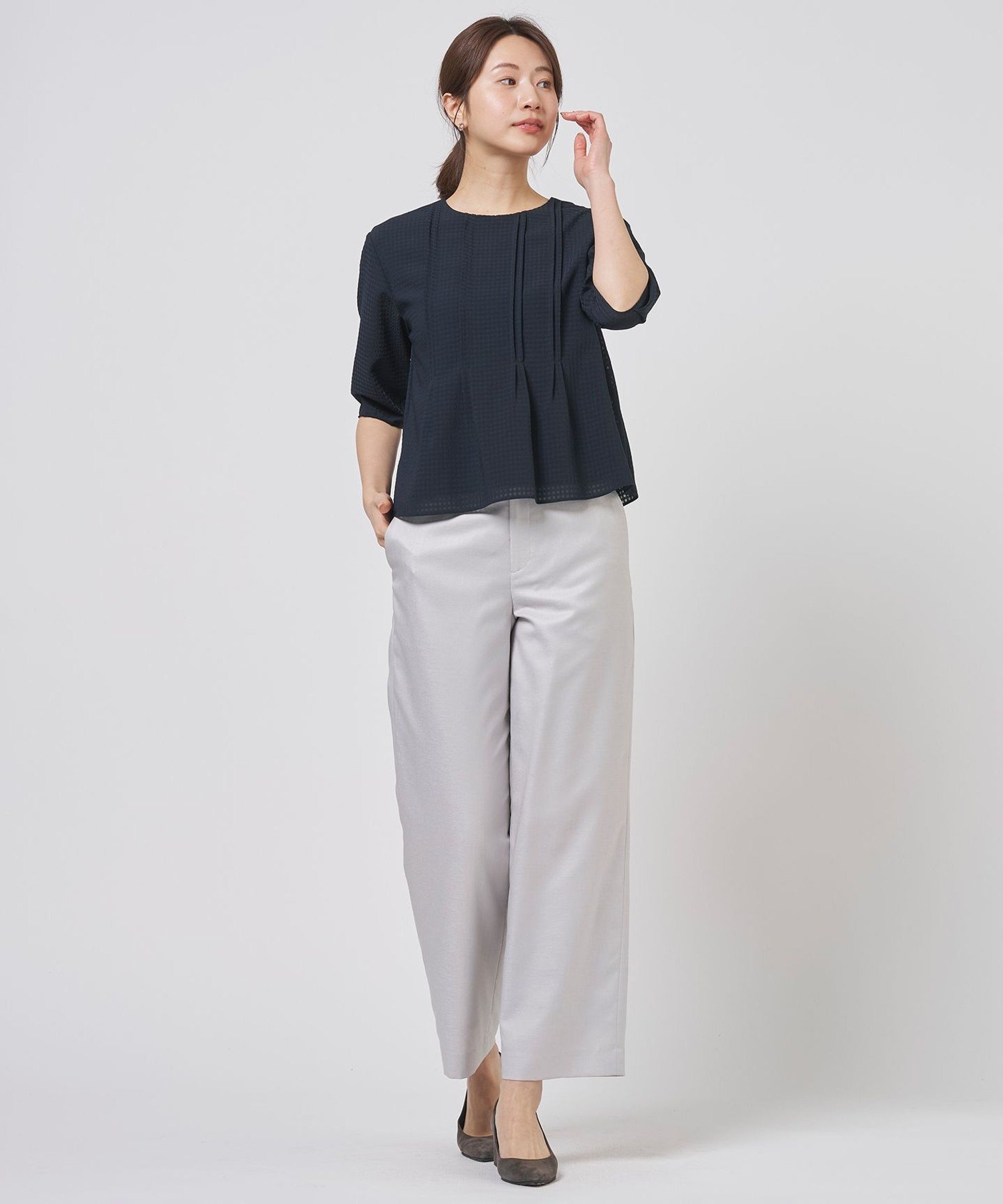 J.PRESS シアーブロックチェック カットソー ジェイプレス トップス カットソー・Tシャツ ネイビー