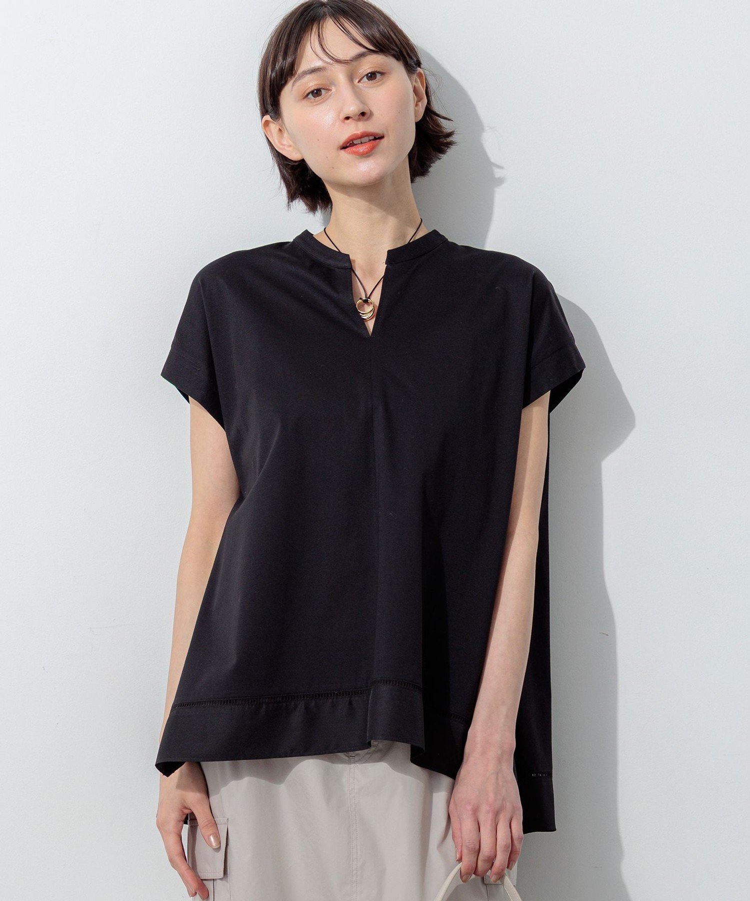 23区 ラダーレースジャージー ハンカチーフヘム カットソー ニジュウサンク トップス カットソー・Tシャツ イエロー ブラック ホワイト