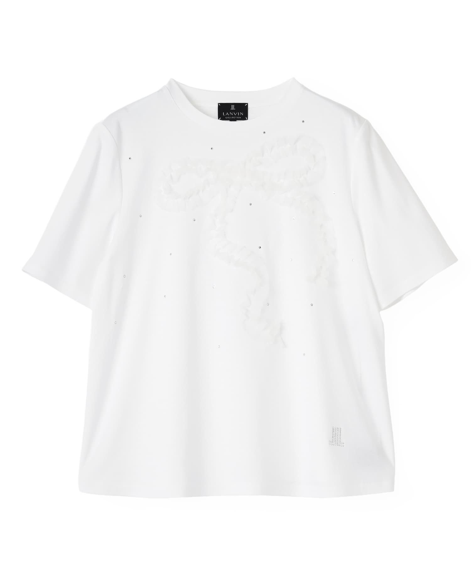 桐生オーガンジーリボン刺繍×ホットフィット・新定番カットソー ランバン コレクション トップス カットソー・Tシャツ ホワイト ブラック