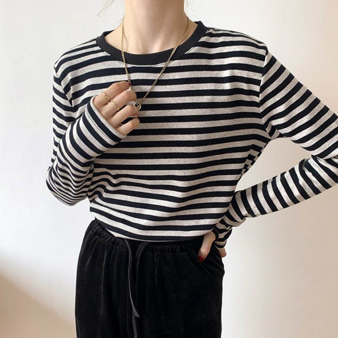 Forcement ボーダー長袖Tシャツ メゾンドラティール トップス カットソー・Tシャツ グリーン ブラック ネイビー【送料無料】