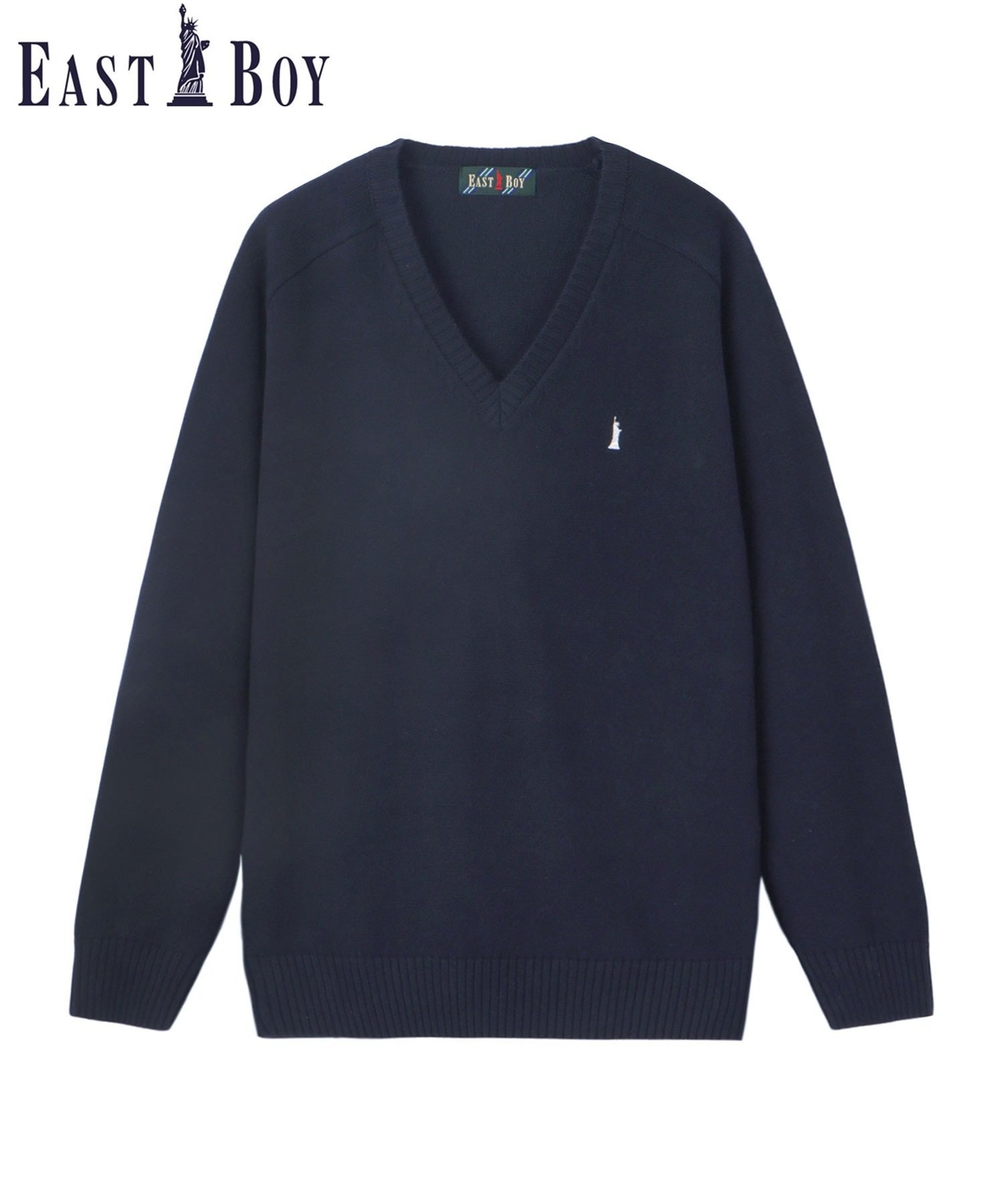 EASTBOY MEN'S メンズ セーター 7G 綿*裏暖プレーティング スクールニット 中学 高校 イーストボーイ トップス ニット ネイビー【送料無料】