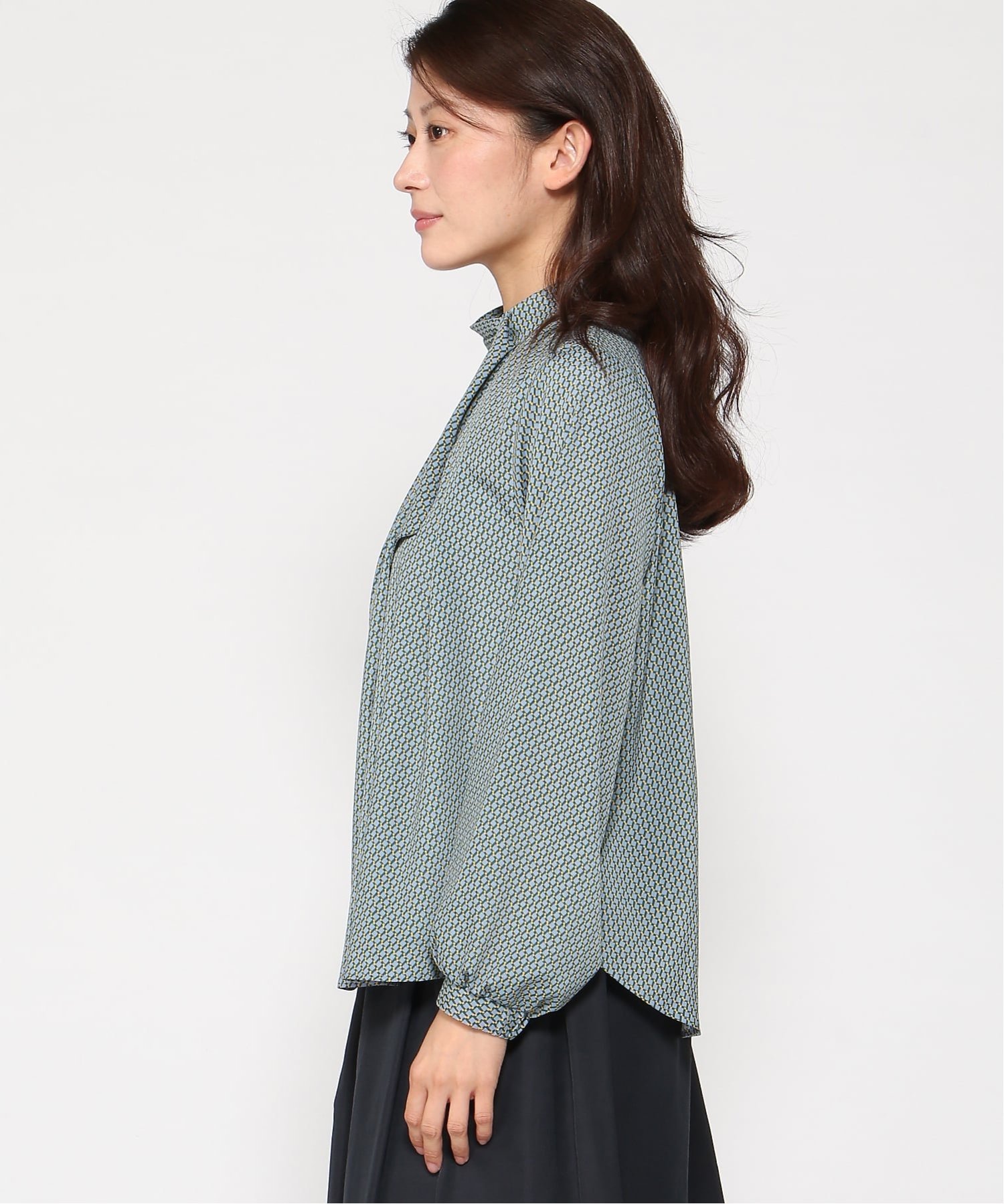 【SALE／30%OFF】Doubleface Tokyo 幾何柄サイドスカーフブラウス ダブルフェーストーキョー トップス シャツ・ブラウス ブラウン グリーン【送料無料】