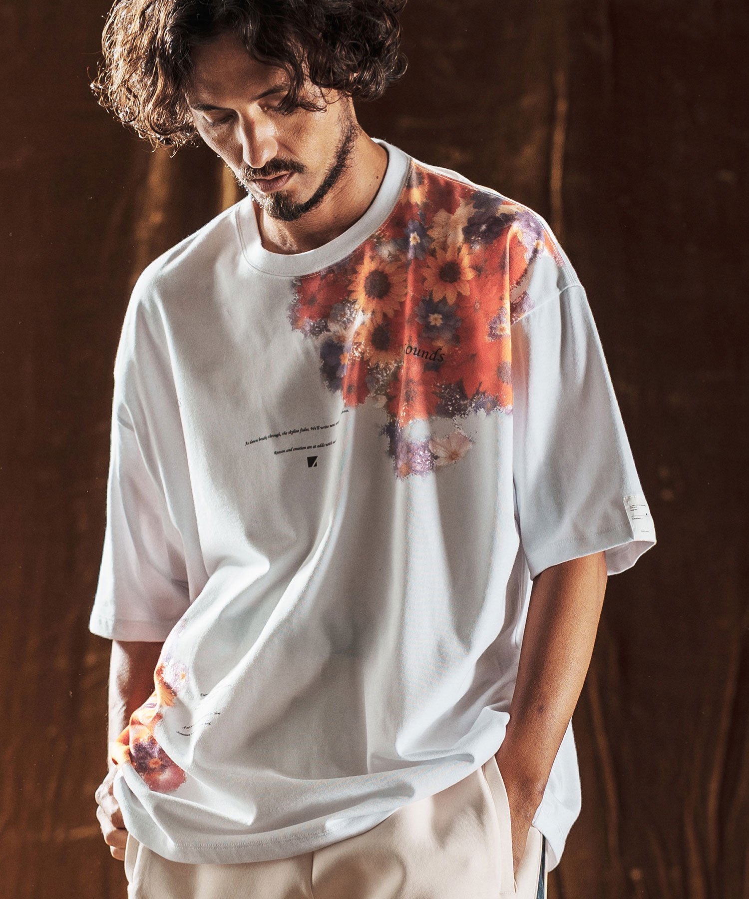 ANGENEHM mt9885-Printed T-shirt -Botanical Art- Tシャツ カンビオ トップス カットソー・Tシャツ ブラック ホワイト【送料無料】