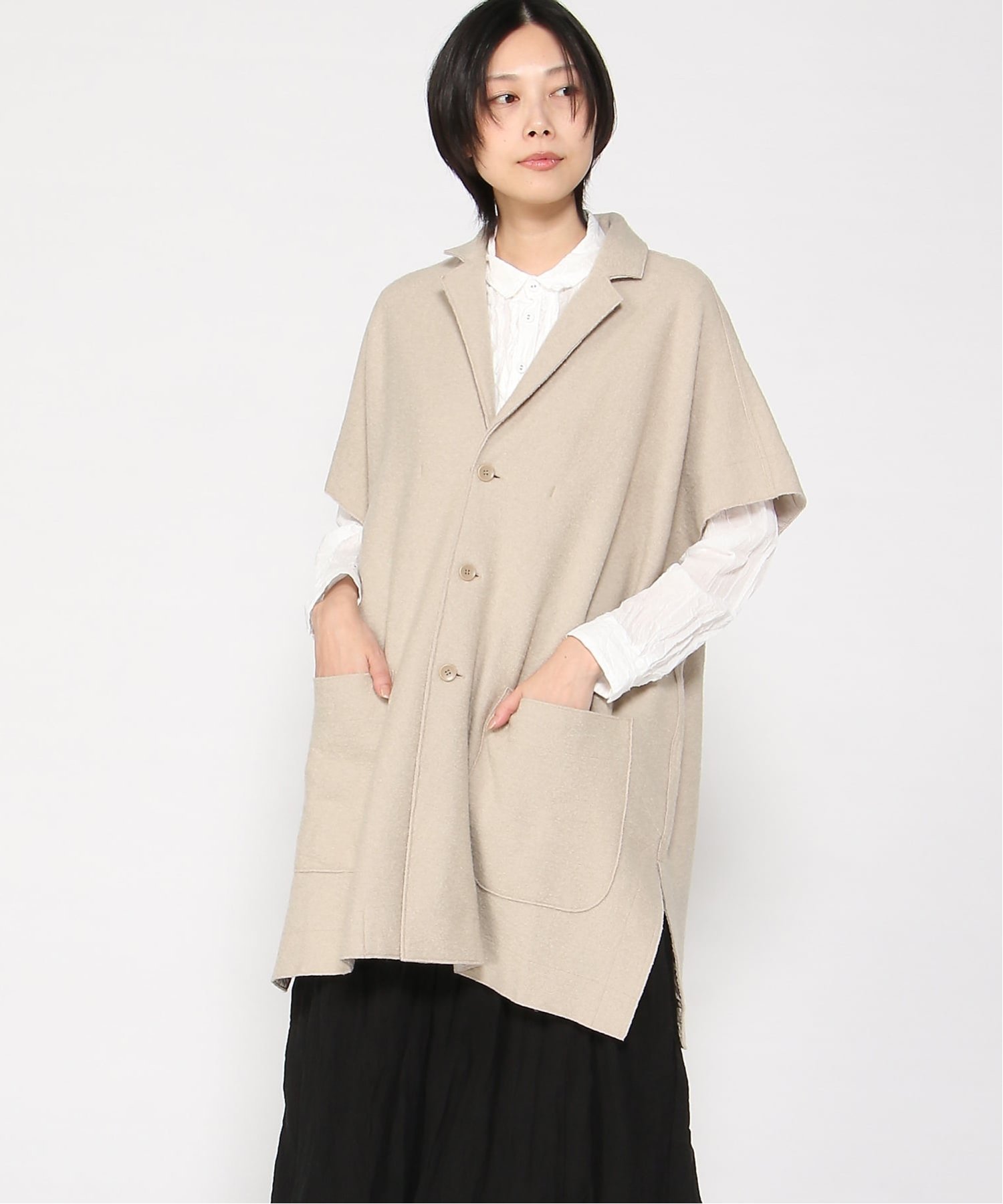 pas de calais pas de calais 圧縮ブークレー テーラードベスト パドカレ ジャケット・アウター その他のジャケット・アウター ベージュ ブラック