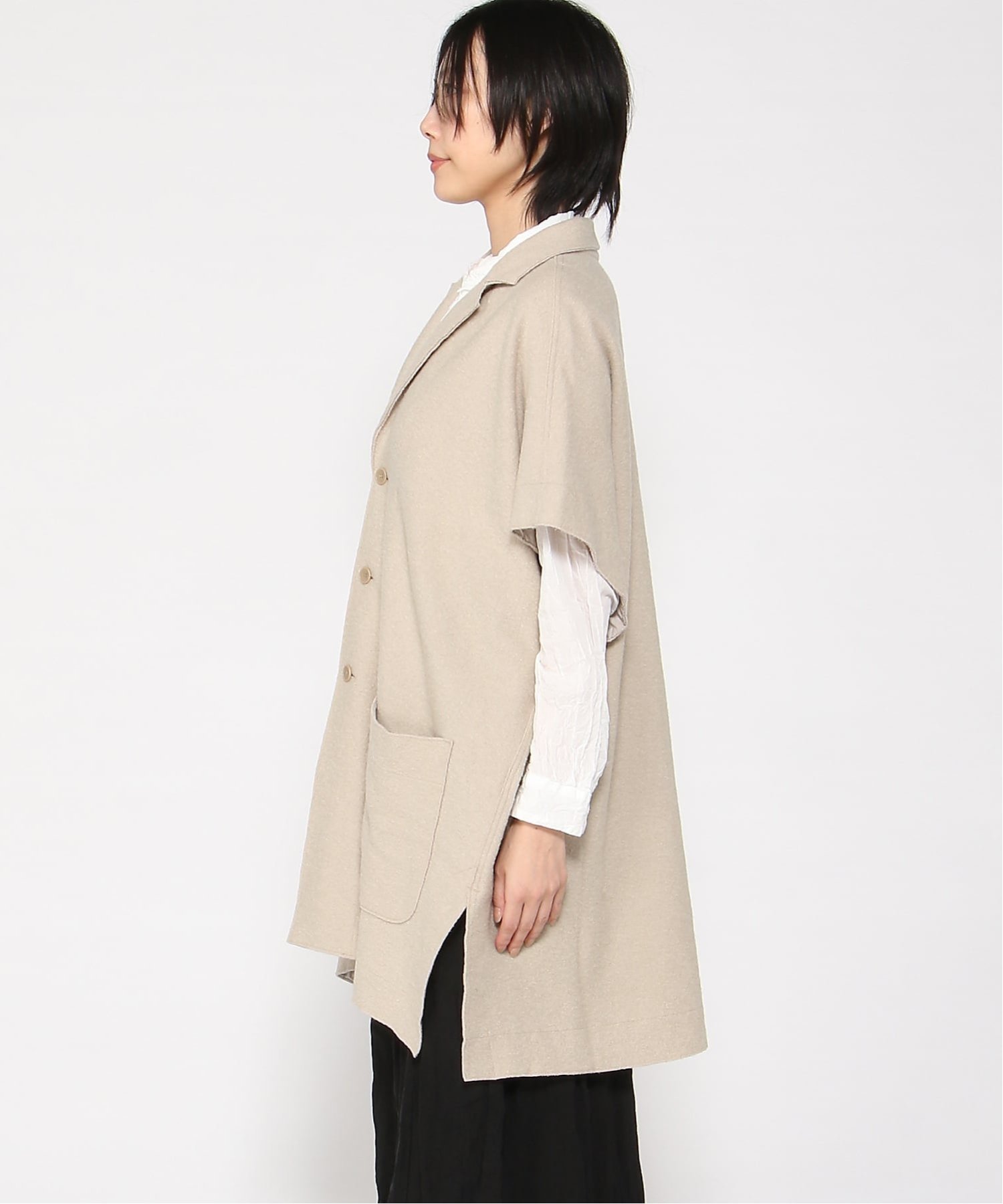 pas de calais pas de calais 圧縮ブークレー テーラードベスト パドカレ ジャケット・アウター その他のジャケット・アウター ベージュ ブラック