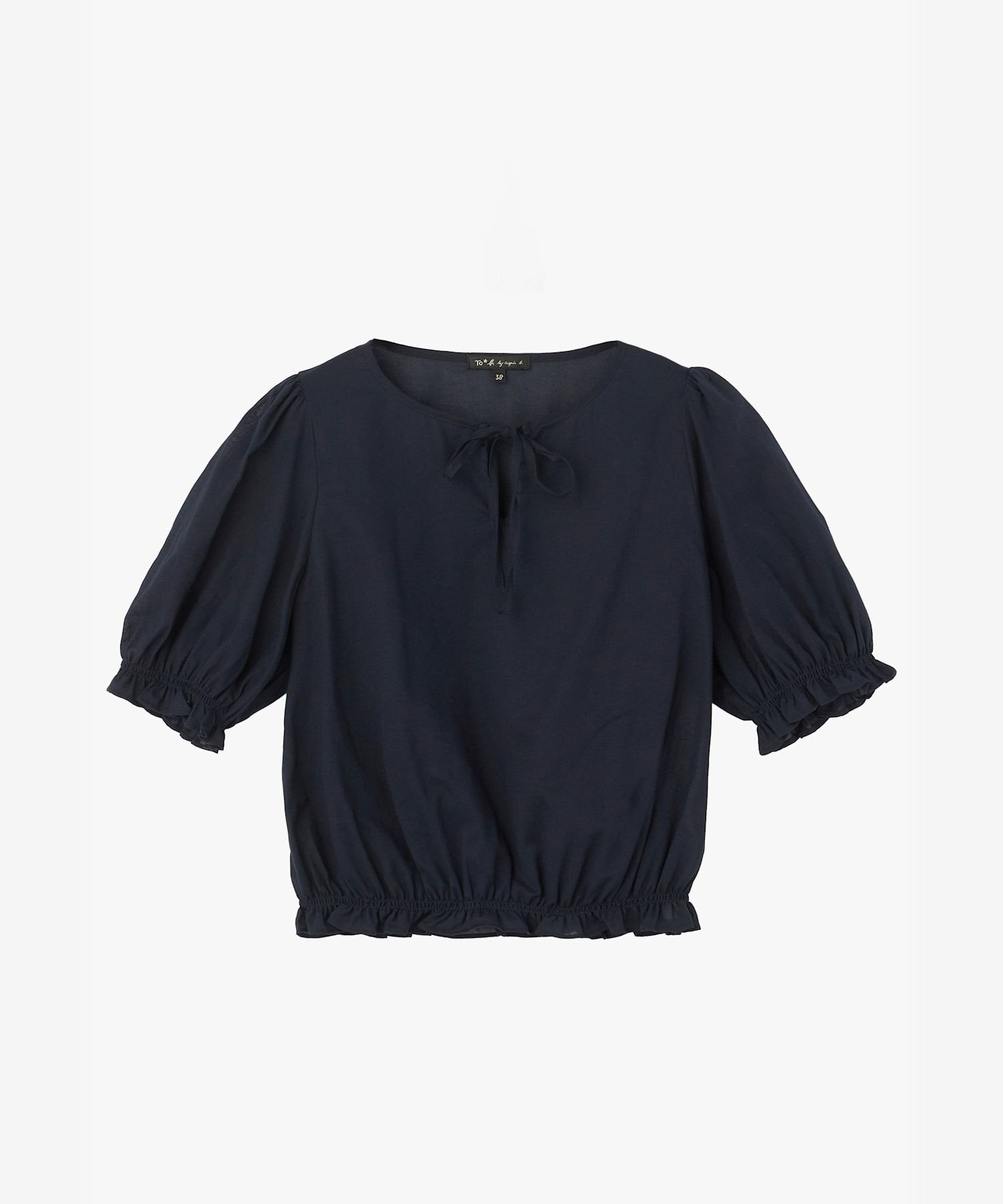 . コットン シフォン パフィー 半袖 ブラウス アニエスベー トップス シャツ・ブラウス ネイビー