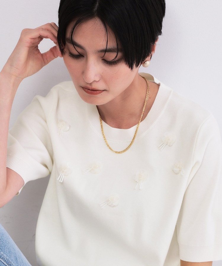 OPAQUE.CLIP ビジューモチーフニット オペークドットクリップ トップス ニット ホワイト ブルー ネイビー
