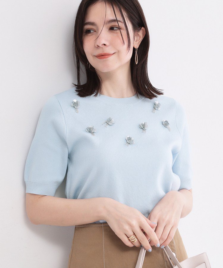OPAQUE.CLIP ビジューモチーフニット【洗える】 オペークドットクリップ トップス ニット ホワイト ブルー ネイビー