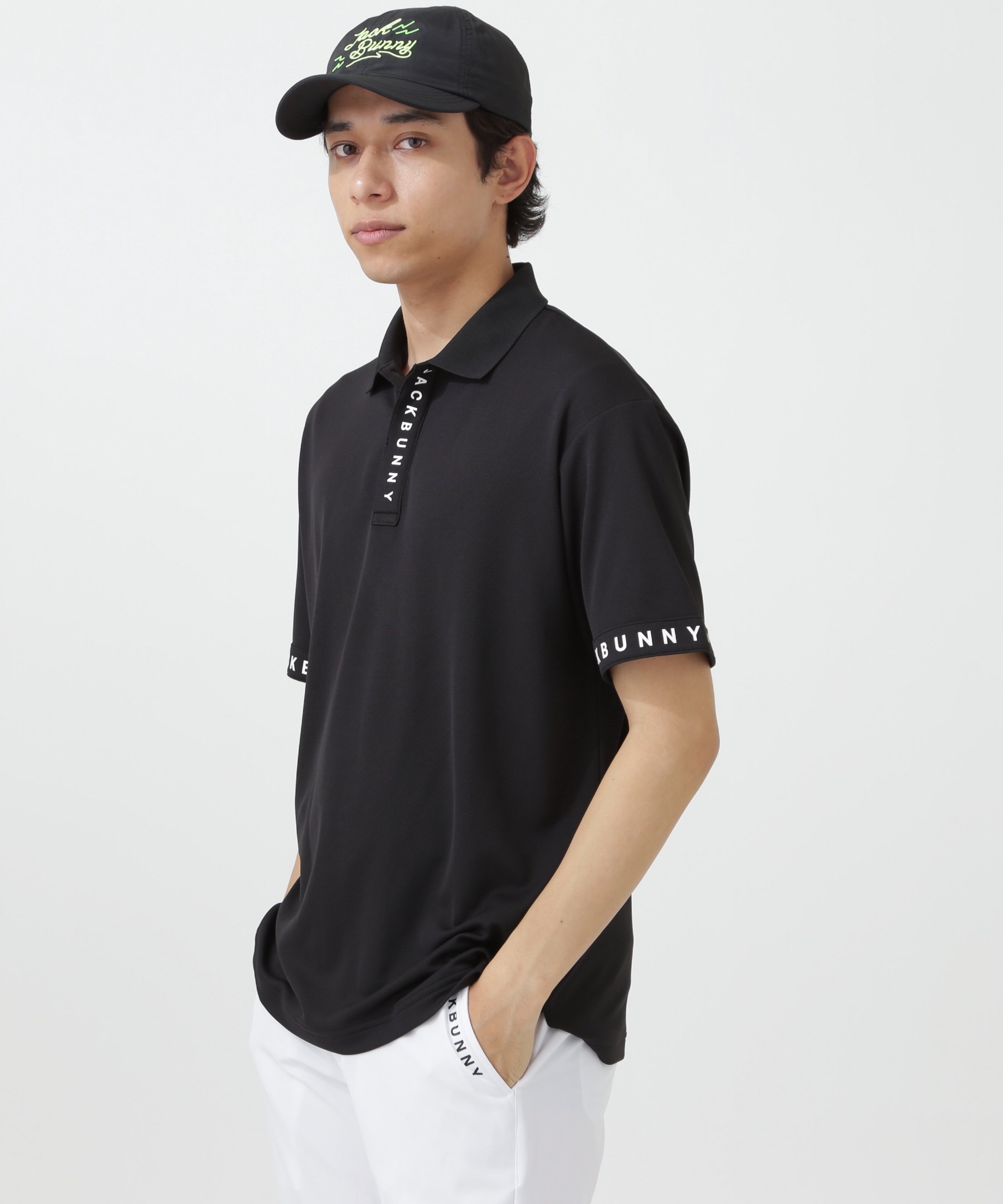 【SALE／30%OFF】Jack Bunny!! PEメッシュカノコ半袖ポロシャツ ジャックバニー トップス ポロシャツ ブラック ホワイト【送料無料】