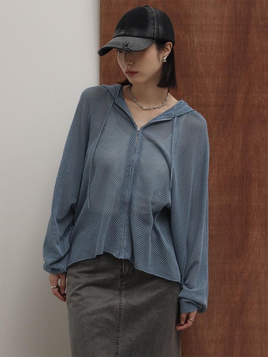 【SALE／38%OFF】RADIATE 透かし編みメッシュニットフーディー ラシュッド トップス パーカー・フーディー ホワイト ブルー グレー【送料無料】