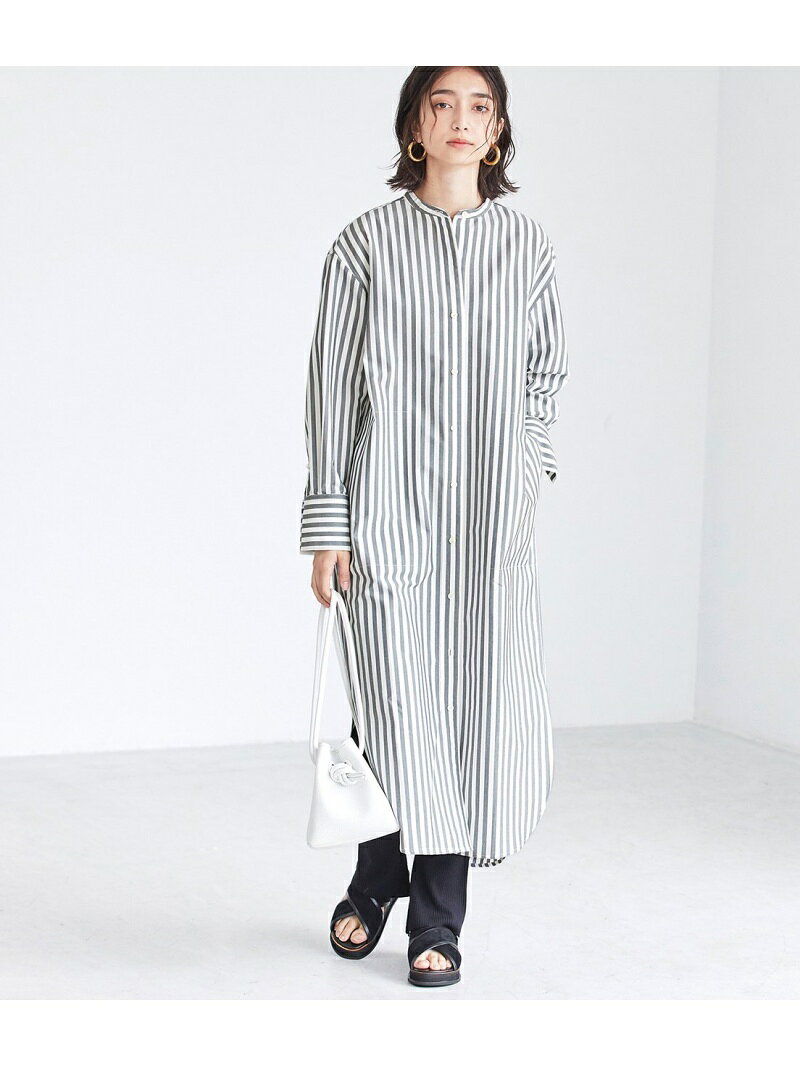 【SALE／60%OFF】ADAM ET ROPE' ライトタイプライターシャツワンピース アダムエロペ ワンピース・ドレス シャツワンピース ブラウン ネイビー【送料無料】のサムネイル