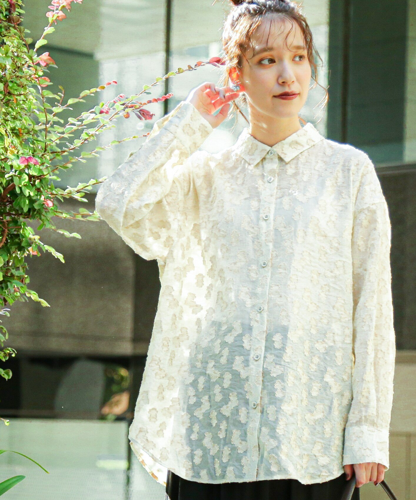 N. Natural Beauty Basic シアージャガードシャツ エヌ ナチュラルビューティーベーシック* トップス シャツ・ブラウス イエロー ホワイト【送料無料】のサムネイル