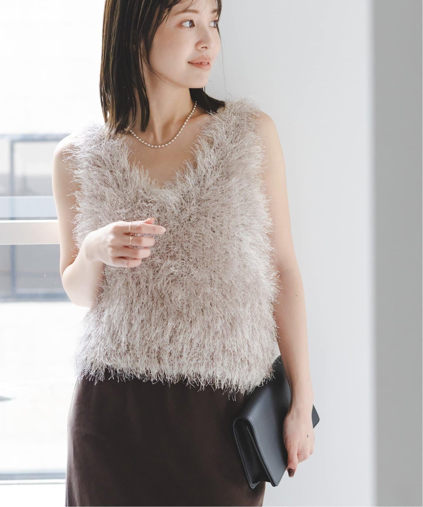 【SALE／30%OFF】NOBLE フェザーニットビスチェ ノーブル トップス ニット ホワイト ベージュ【送料無料】のサムネイル