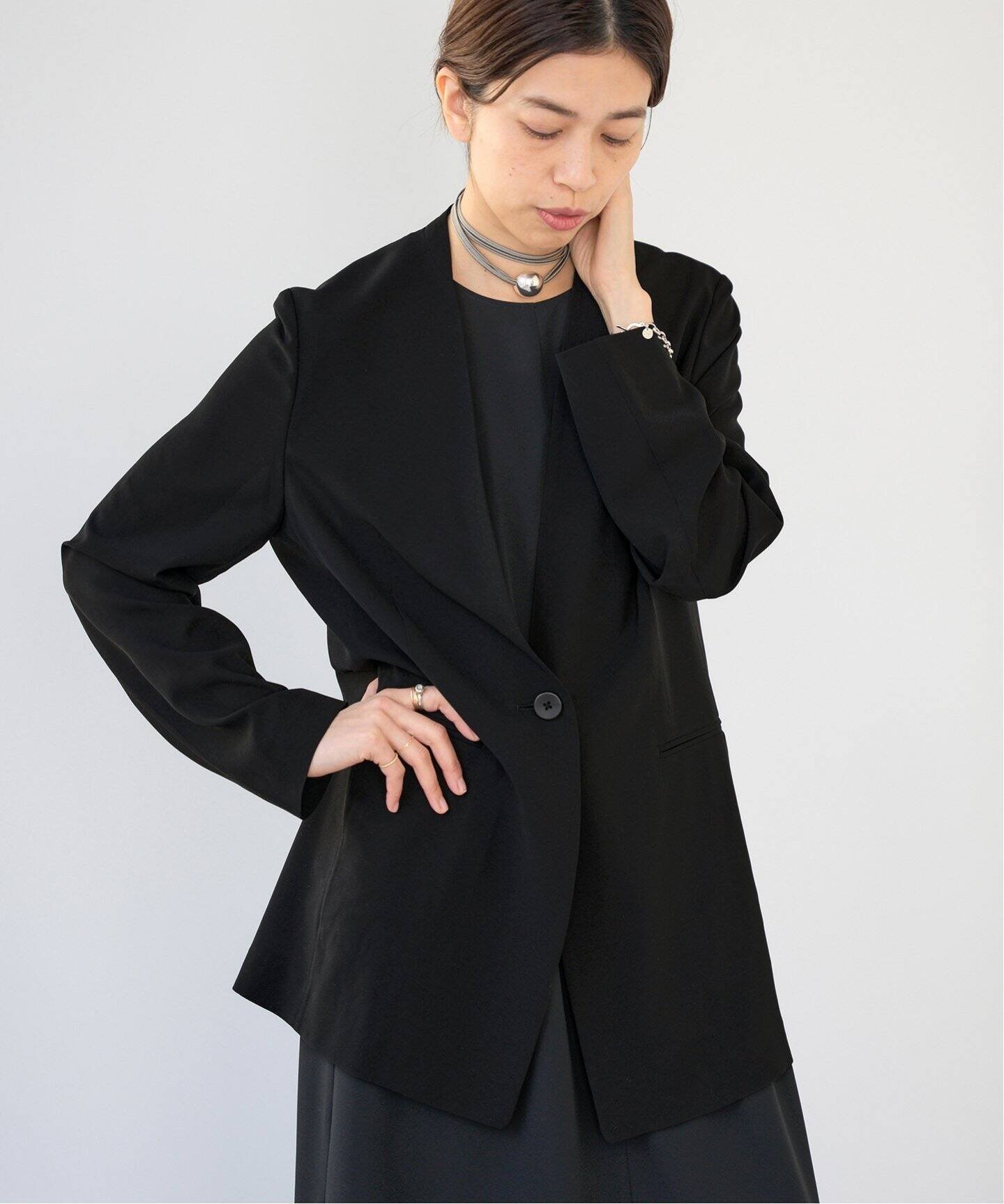 IENA ドライトロ ノーカラージャケット イエナ ジャケット・アウター ノーカラージャケット グレー ブラック【送料無料】