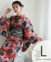 【SALE/30%OFF】Nico@ntique ニコアンティーク 浴衣3点セット 芙蓉エフェクト レッド Lサイズ ウタタネ 着物・浴衣・和装小物 浴衣 レッ...