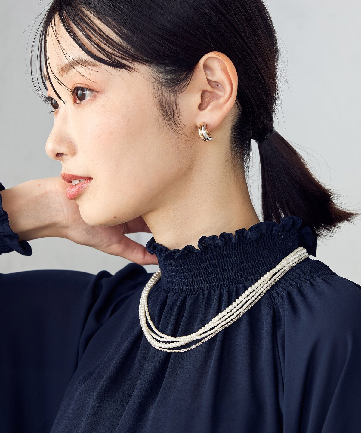 COMME CA ISM 3WAY プラスチックパール&チェーンネックレス コムサイズム アクセサリー・腕時計 ネックレス シルバー