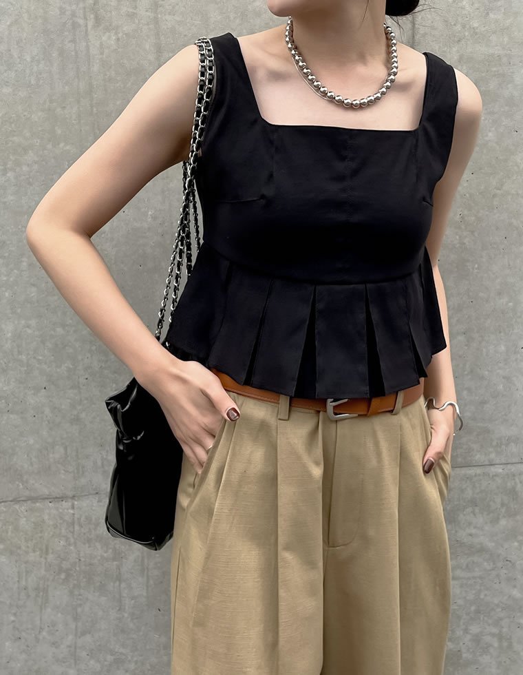 Re:EDIT タックプリーツペプラムビスチェ リエディ トップス キャミソール ブラック ベージュ カーキグ..