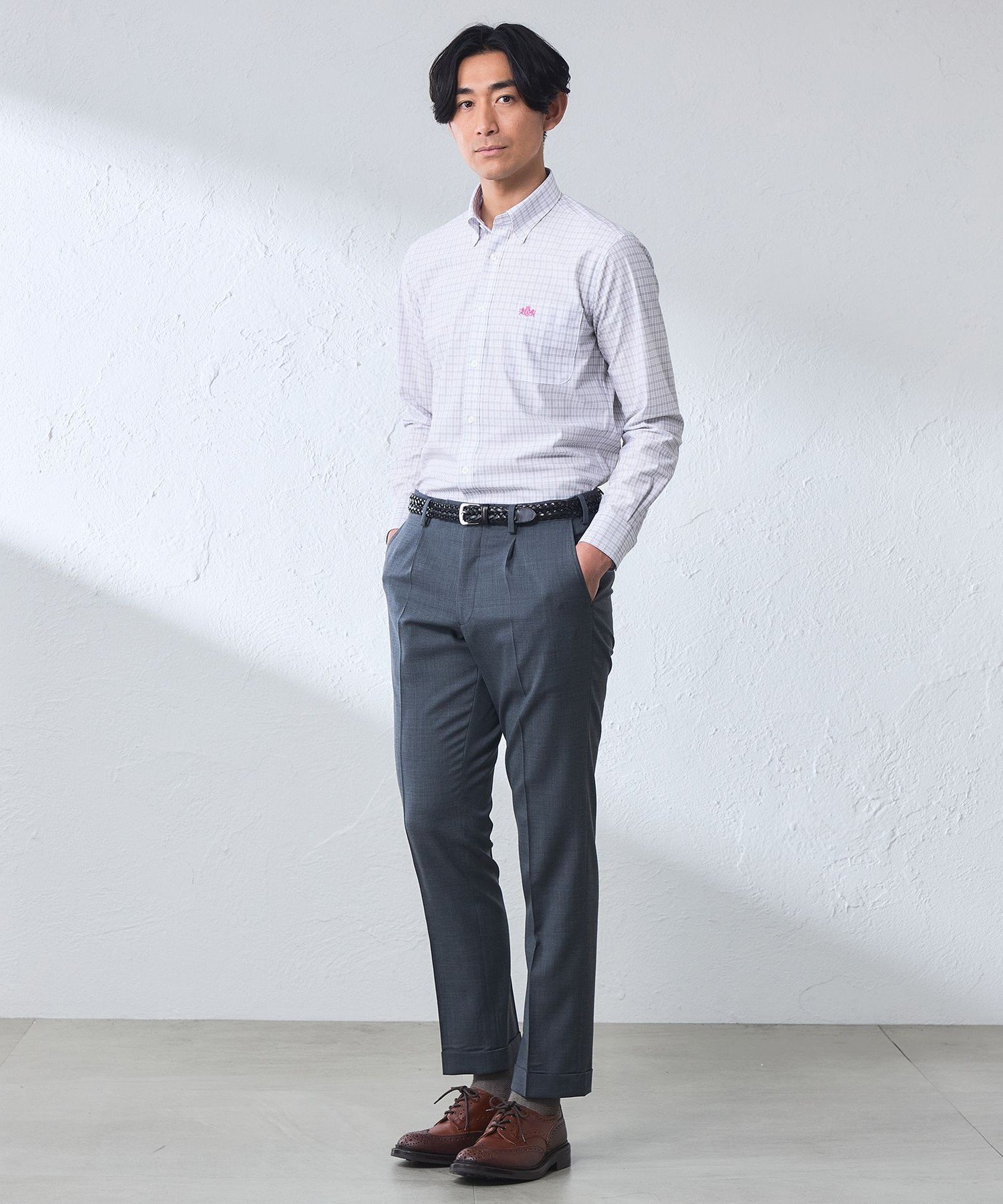 【吸水速乾/接触冷感】BEYONTECH(R) グラフチェックプリントジャージーシャツ ベイカー・ストリート トップス シャツ・ブラウス ピンク ブルー