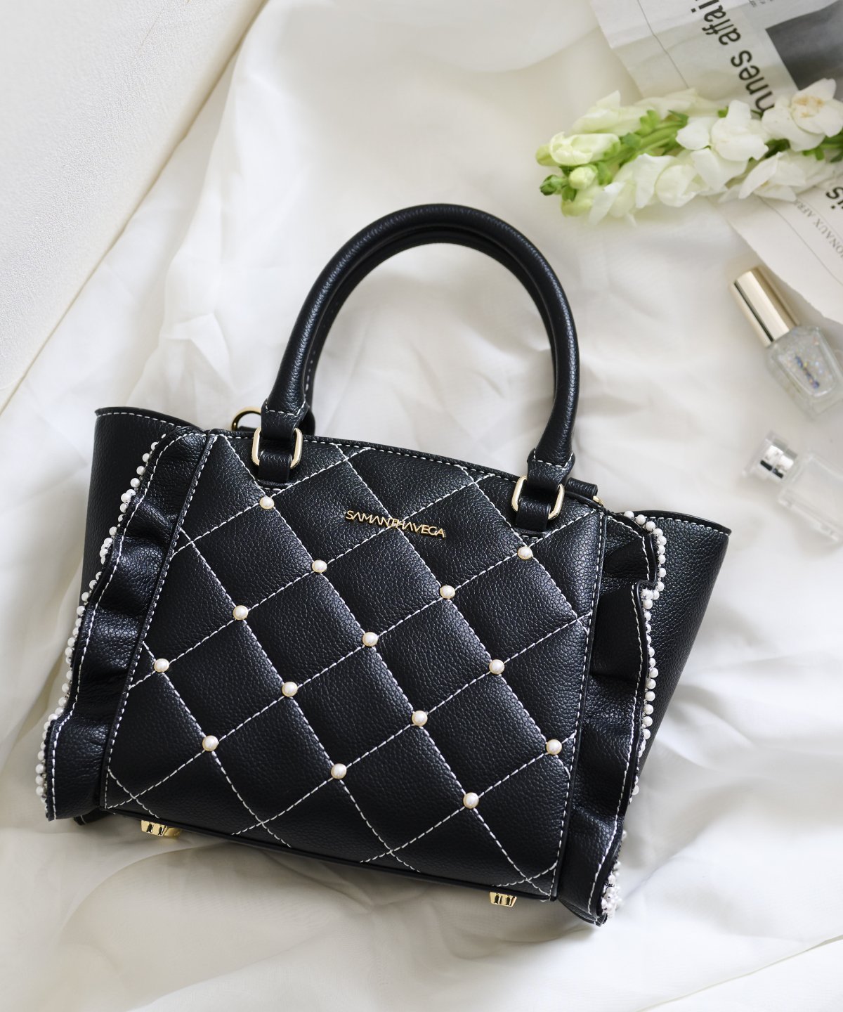 Shoulder Bags - SAMANTHAVEGA キルティングパールフラッター(ミニ) サマンサ ベガ バッグ ショルダーバッグ ブラック ホワイト【送料無料】