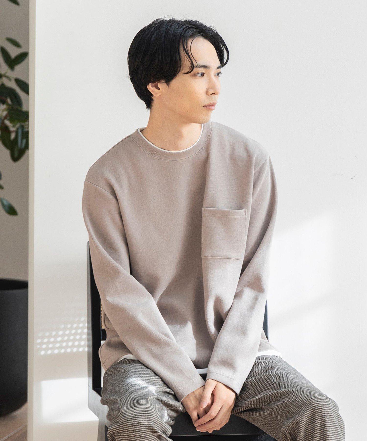 【SALE／40%OFF】BEAMS HEART MEN フェイクレイヤー カノコ ダンボール ロング スリーブ Tシャツ ビームス アウトレット トップス カットソー・Tシャツ ベージュ グリーン ブラウン