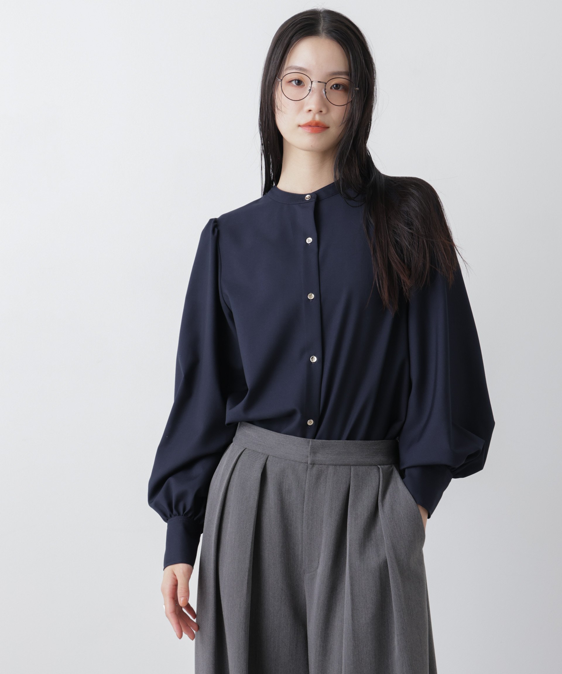 【SALE／30%OFF】NANO universe マシンウォッシャブルイージーケア ギャザースリーブブラウス ナノユニバース トップス シャツ・ブラウス グリーン ホワイト ネイビー【送料無料】 stylife-15503397 Rakuten Fashion サンプル画像2