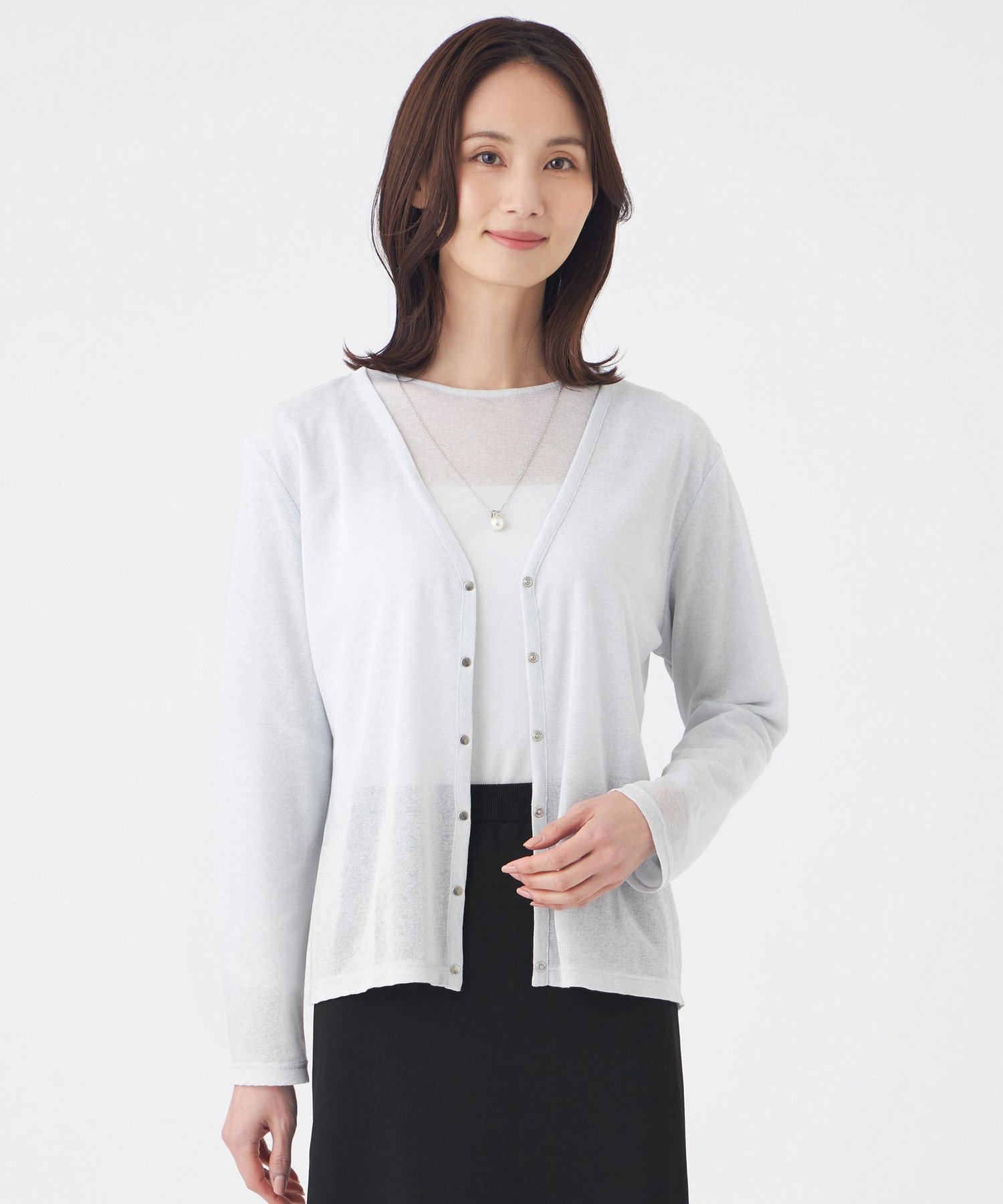 TRANS WORK 【ウォッシャブル】シアーラメフライスカーディガン トランスワーク トップス カットソー・Tシャツ シルバー ゴールド