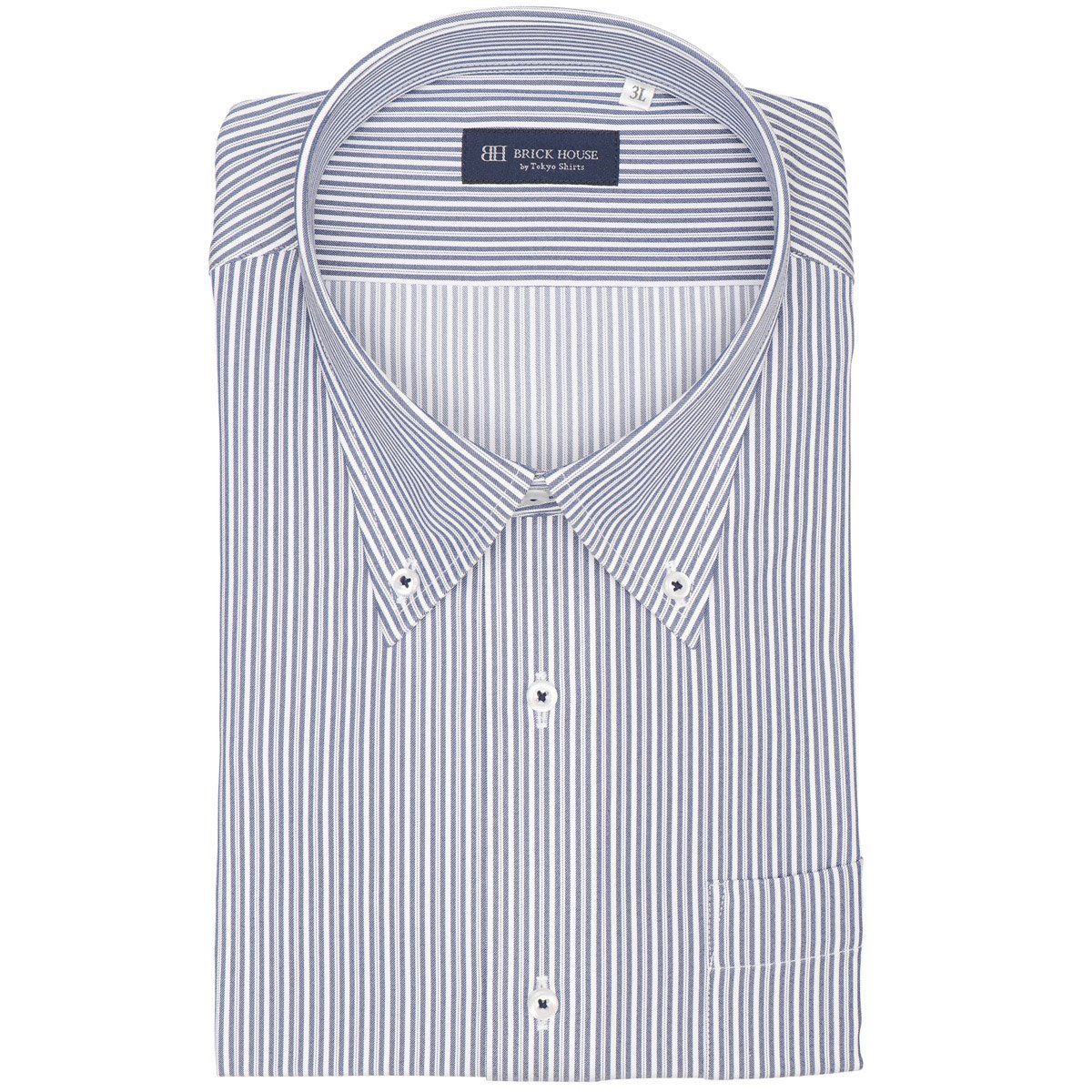 【SALE／28%OFF】BRICK HOUSE by Tokyo Shirts 【吸水速乾】【COFREX】 ボタンダウン 半袖 形態安定 ワイシャツ 大きいサイズ BM01K106AB43B2C-13 トーキョーシャツ スーツ・フォーマル Yシャツ・カッターシャツ ネイビー