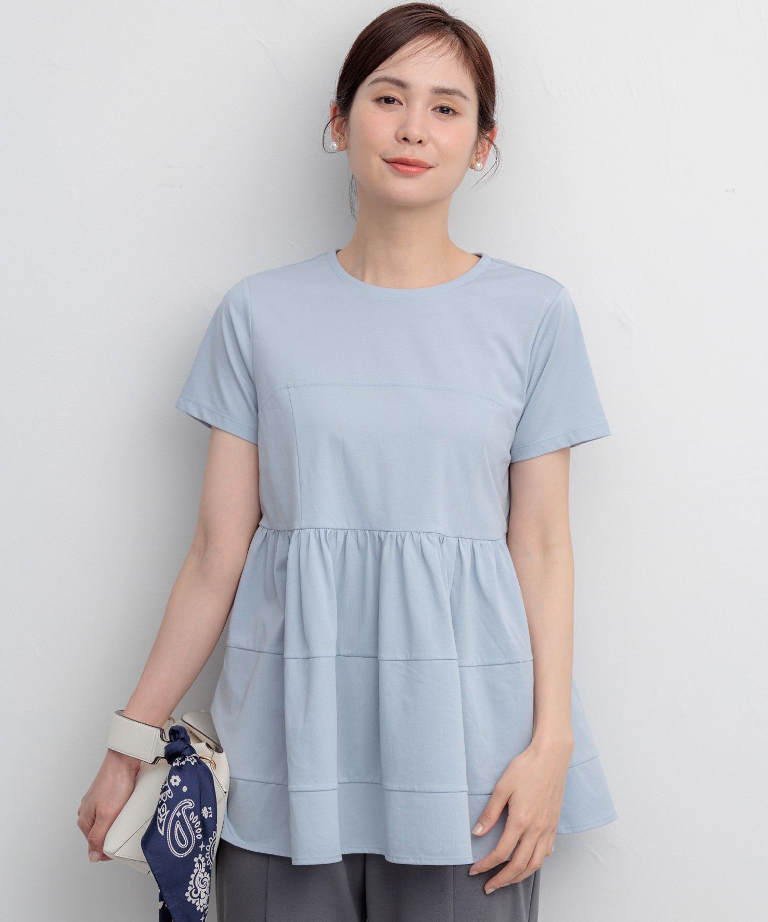 組曲 L 【WEB限定】プレーティング天竺ビスチェ風ティアード Tシャツ クミキョク トップス カットソー・Tシャツ ブラック ピンク