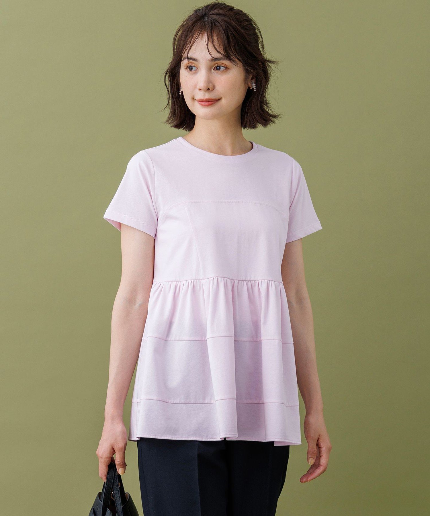 組曲 L 【WEB限定】プレーティング天竺ビスチェ風ティアード Tシャツ クミキョク トップス カットソー・Tシャツ ブラック ピンク