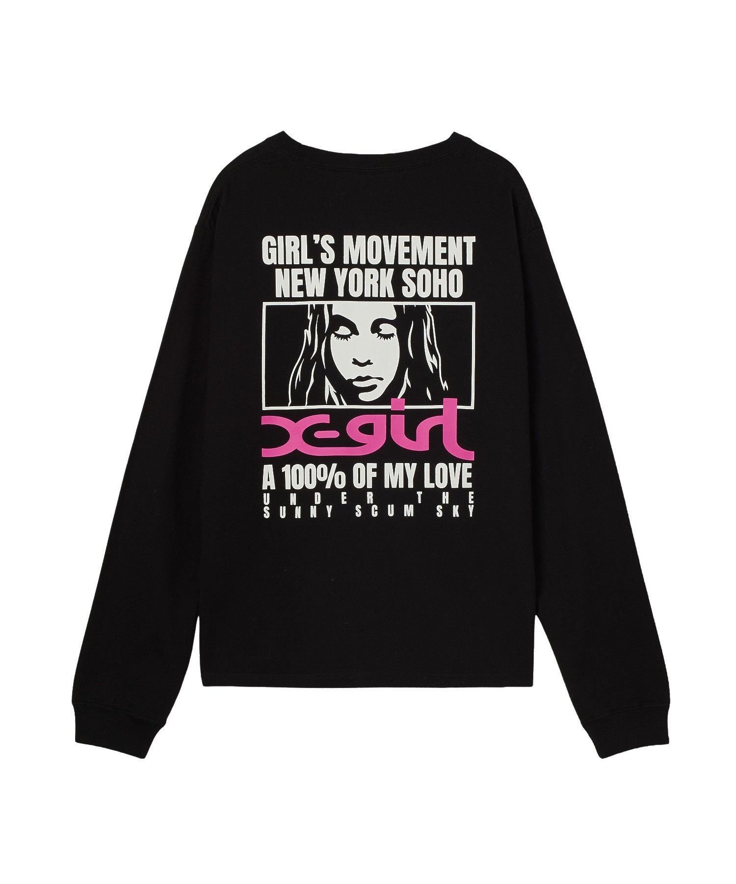 X-girl FACE BOX AND MESSAGE L/S TEE エックスガール トップス カットソー・Tシャツ ホワイト ブラック