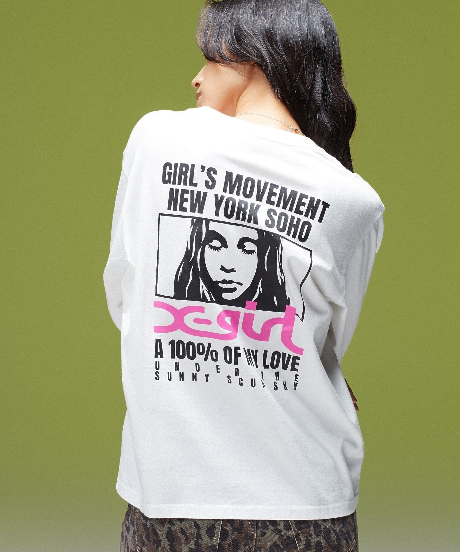 X-girl FACE BOX AND MESSAGE L/S TEE エックスガール トップス カットソー・Tシャツ ホワイト ブラック