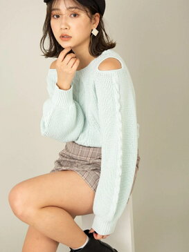 【SALE/27%OFF】CECIL McBEE ラメ入りタンクワンショルケーブルニット セシルマクビー ニット ニットその他 ホワイト グリーン パープル