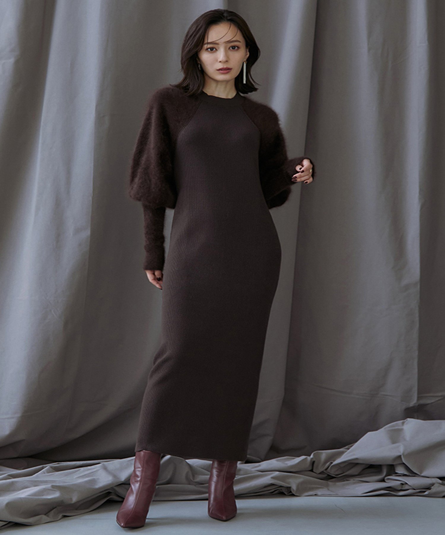 anuans ラクーンラグランスリーブワンピース アニュアンス ワンピース・ドレス ワンピース ブラウン グレー【送料無料】のサムネイル