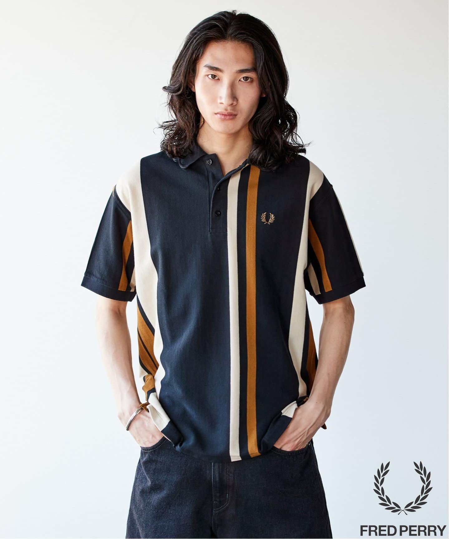 楽天Rakuten FashionJOURNAL STANDARD FRED PERRY for JOURNAL STANDARD / ストライプピケ ポロシャツ ジャーナル スタンダード トップス ポロシャツ ネイビー【送料無料】