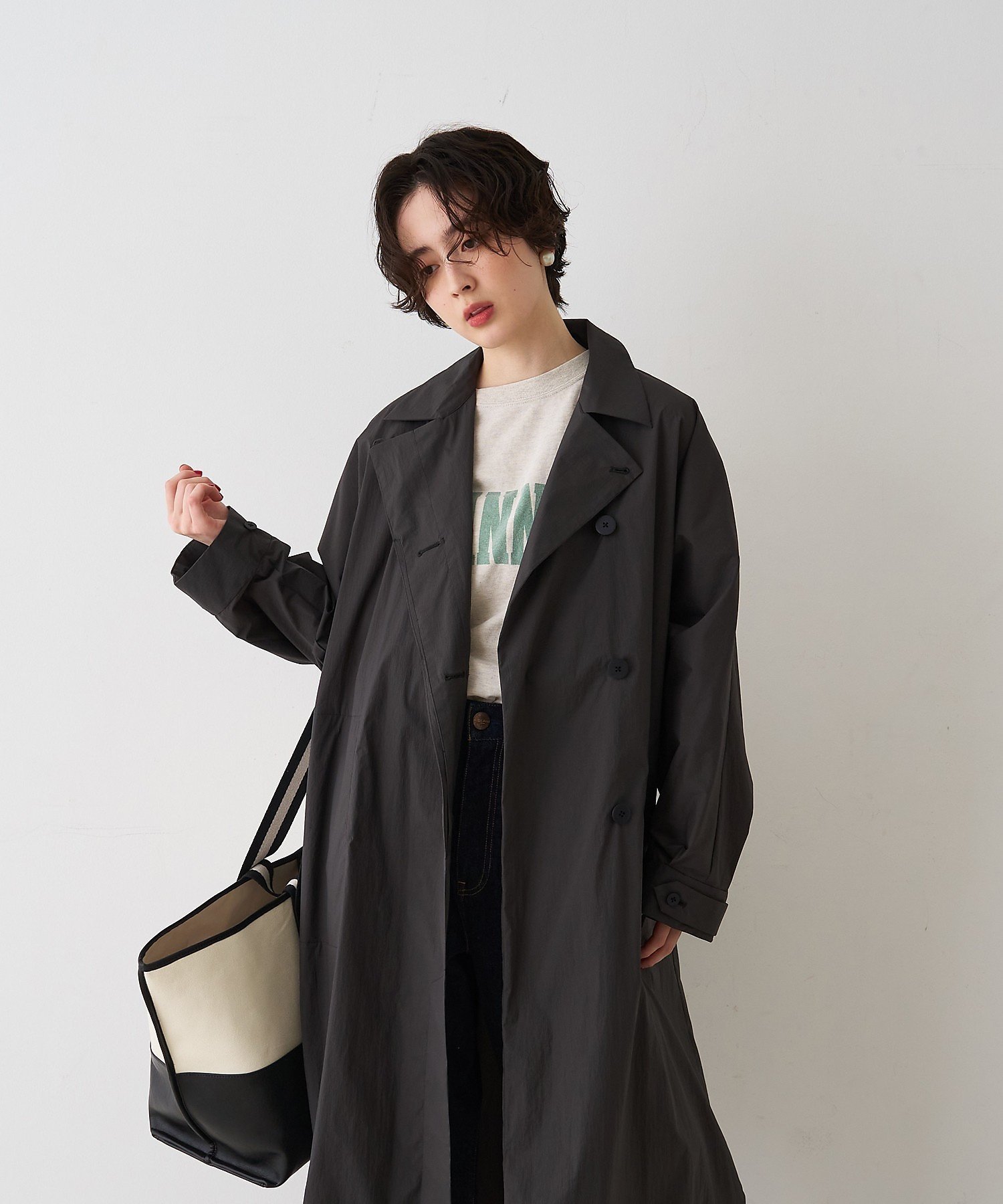Rouge vif la cle NEWクリスピー撥水ライトロングコート ルージュ・ヴィフ ラクレ ジャケット・アウター ステンカラーコート グレー
